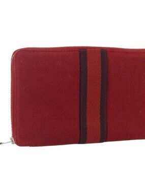 HERMES Fourre Tout Perth GM Long Wallet Canvas Red Auth ti3698